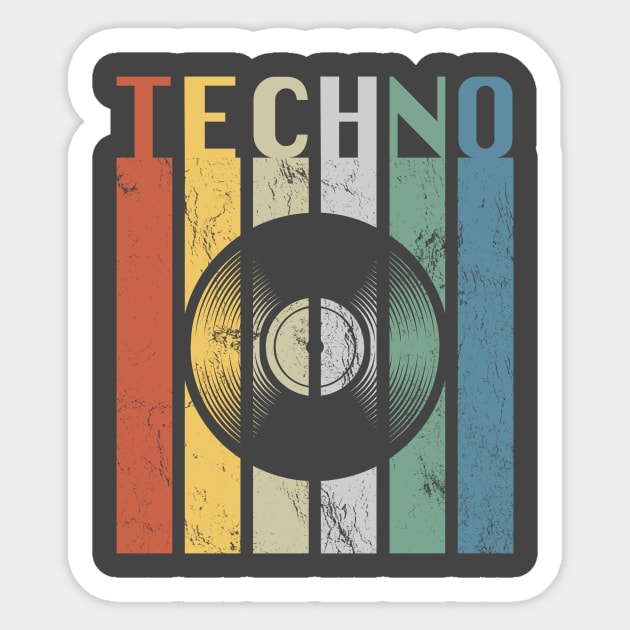 Techno Vintage Style T Shirt, EDM Shirt, Graphic Tees Vintage, Techno Music Shirt, Groovy Shirt, Groovy Retro Shirt, Techno and Vinyl Shirt Sticker by Stick em Up